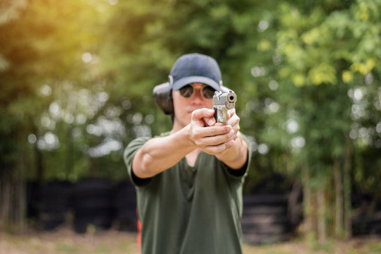 A man is practicing shoot gun