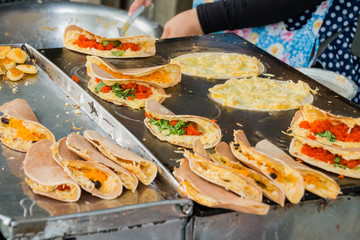 The native Thai style of crispy crepes dessert 