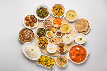 Indian Hindu Veg Thali / food platter, selective focus