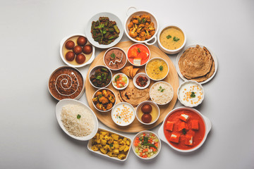 Indian Hindu Veg Thali / food platter, selective focus