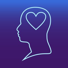 Love theme. Man head silhouette with heart as brains