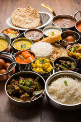 Indian Hindu Veg Thali / food platter, selective focus