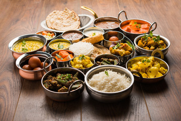 Indian Hindu Veg Thali / food platter, selective focus