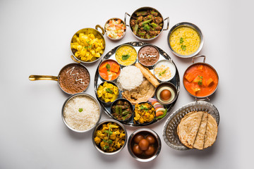 Indian Hindu Veg Thali / food platter, selective focus
