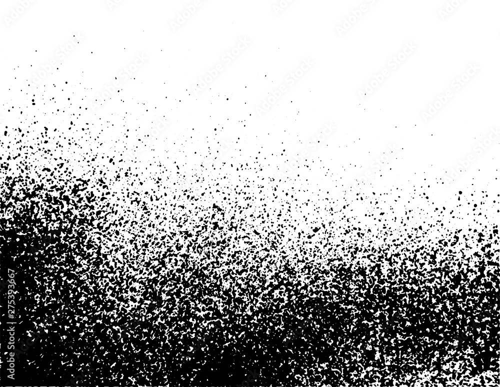 Poster Ink grunge texture background with splatter effect. Black and white spray texture. Overlay illustration over any design to create grungy vintage effect and depth. Vector image