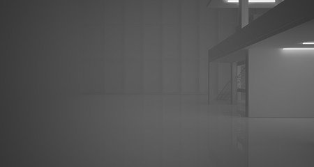 Fototapeta premium Abstract architectural white interior of a minimalist house with neon lighting. 3D illustration and rendering.