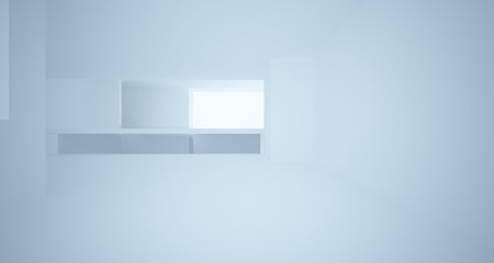 Obraz premium Streszczenie architektoniczne białe wnętrze minimalistycznego domu z dużymi oknami. Ilustracja i renderowanie 3D.