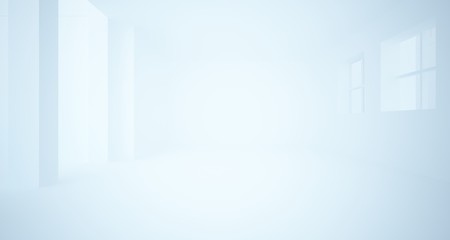 Obraz premium Abstract architectural white interior of a minimalist house with large windows. 3D illustration and rendering.