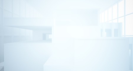 Obraz premium Abstract architectural white interior of a minimalist house with large windows. 3D illustration and rendering.