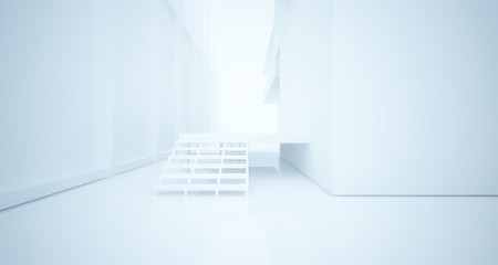 Obraz premium Abstract architectural white interior of a minimalist house with large windows. 3D illustration and rendering.