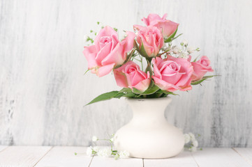 Fresh flowers bouquet of pink roses