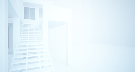 Fototapeta premium Abstract architectural white interior of a minimalist house with large windows. 3D illustration and rendering.