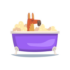 Funny Kangaroo Taking Bath, Funny Animal Cartoon Character Relaxing in Bathtub Full of Foam Vector Illustration