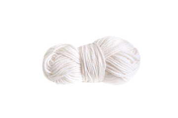 Fototapeta na wymiar Ball of white yarn. Skein of wool boho logo isolated