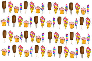 Ice creams collection isolated on a white background. Set of ice creams different in taste and shape. Cold delicacy with different topping.