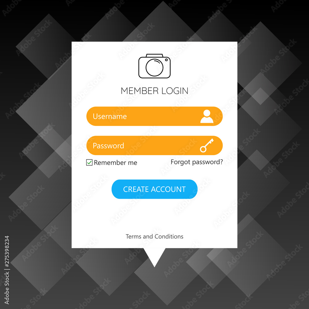 Poster login form page on modern for website ui concept with abstract background, online registration for o