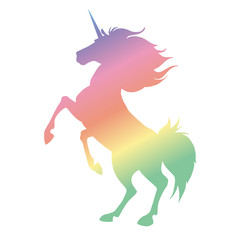 Beautiful silhouette of unicorn. Colorful rainbow spectrum.
