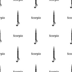 Seamless pattern with scorpio zodiac sword sign. Black silhouette of zodiacal weapon. Astrological, horoscope sign. Vector illustration for design, web, wrapping paper, fabric, wallpaper.