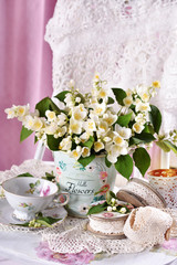 bunch of jasmine flowers in vintage style interior