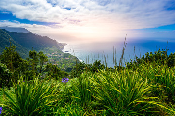 Beautiful landscape scenery of Madeira Island - View of small village Arco de Sao Jorge near Boaventura on the north side of Madeira, Portugal