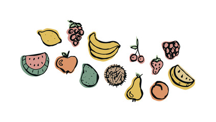 Set of hand drawn doodle fruits. Color vector illustration isolated on white background