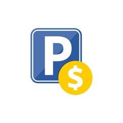 Obraz premium Parking flat design blue web icon, Road sign