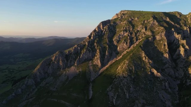Aerial shot of famous mountain in a Hungarian village Torocko (Rimetea) from Transylvania, Romania