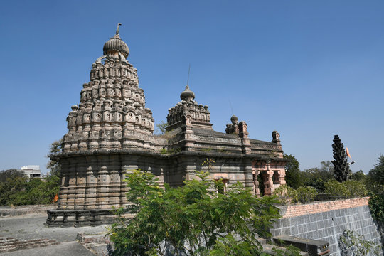 Sangameshwar temple from the period of Peshwas in basalt stone masonry at Saswad, Pune