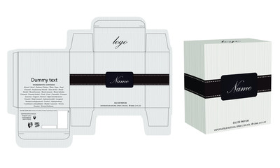 Packaging design, perfume luxury box design template and mockup box. Illustration vector.