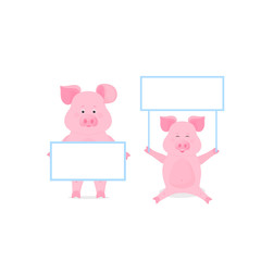 Pig hold a blank sign, clean poster, empty poster, banner. Funny piggy.