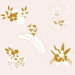 Rolgordijnen Golden flowers and feathers, vector illustration © Andreea Eremia 