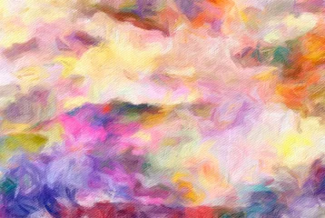 Papier Peint photo autocollant Mélange de couleurs Pretty oil painting abstraction. Print art for wall decor. Impressionism style spring collection. Chaotic conceptual brush strokes on canvas. Warm colors background for rich creative graphic design.