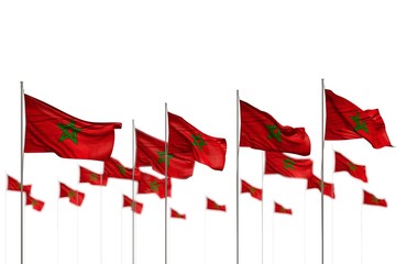 cute Morocco isolated flags placed in row with bokeh and space for content - any holiday flag 3d illustration..
