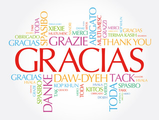 Gracias (Thank You in Spanish) word cloud in different languages
