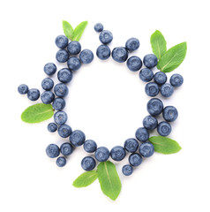 Frame made of fresh ripe blueberry on white background