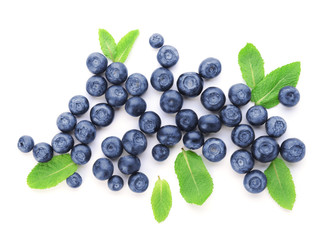 Fresh ripe blueberry on white background