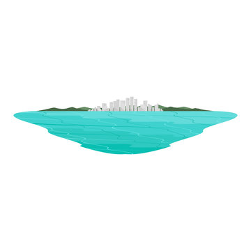 City Coastal Bay And Sea Landscape Vector