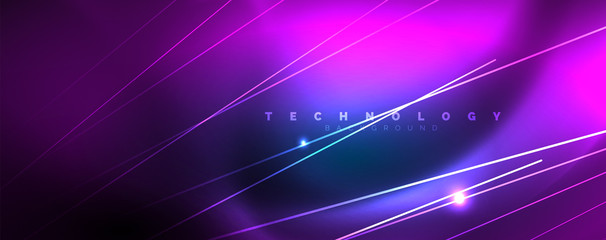 Neon blue glowing lines, magic energy space light concept, abstract background wallpaper design