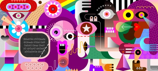 Door stickers Abstract Art People in Cyberspace graphic art illustration