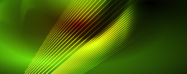 Shiny color neon light with lines, abstract wallpaper, shiny motion, magic space light. Techno abstract background