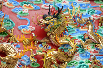 Chinese dragon in the wall according to Buddhist temples