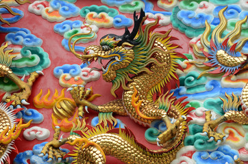 Chinese dragon in the wall according to Buddhist temples