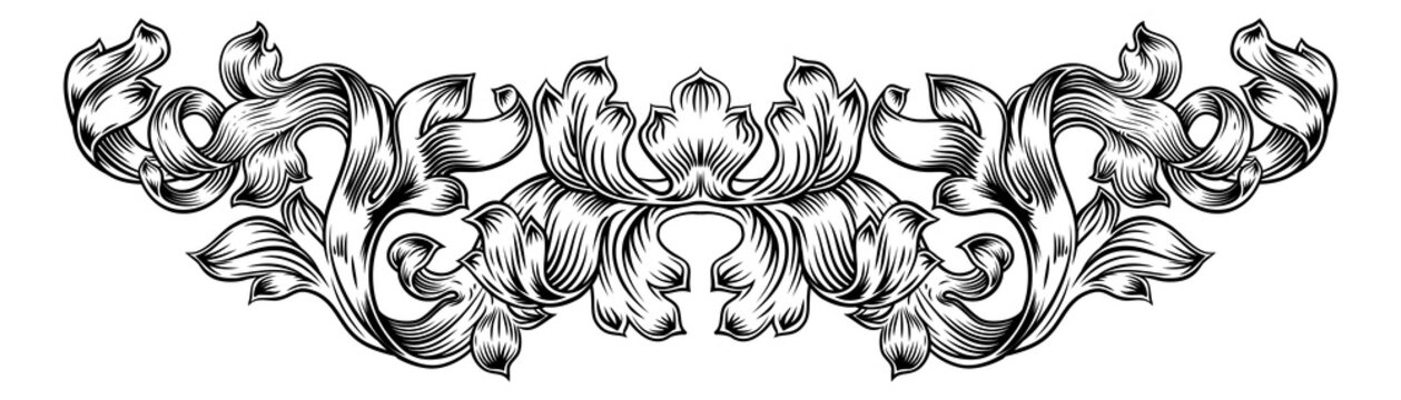 A floral filigree pattern scroll laurel leaf baroque vintage style design motif