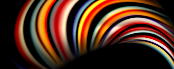 Fluid color rainbow style wave abstract background, techno modern design on black