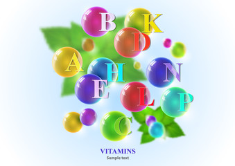 Vitamin complex. Colorful pill capsules. Icon of various vitamins in bright colors of the rainbow. Medical image, creative design.