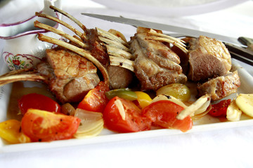 Racks of lamb with roasted vegetables