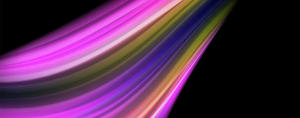 Fluid liquid color wave lines, glowing colorful light effect, abstract composition template. Geometric technology abstract pattern. Movement concept