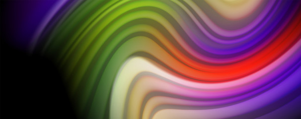 Modern rainbow liquid color flow colorful poster. Wave Liquid shape in black color background. Abstract composition