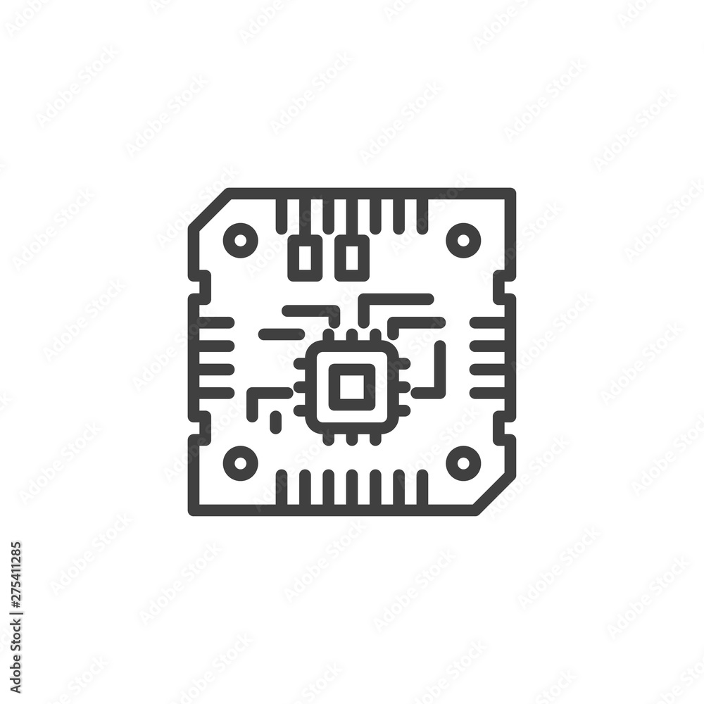 Poster motherboard cpu line icon. computer chip circuit linear style sign for mobile concept and web design
