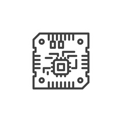 Motherboard CPU line icon. Computer chip circuit linear style sign for mobile concept and web design. Computer component hardware outline vector icon. Symbol, logo illustration. Vector graphics